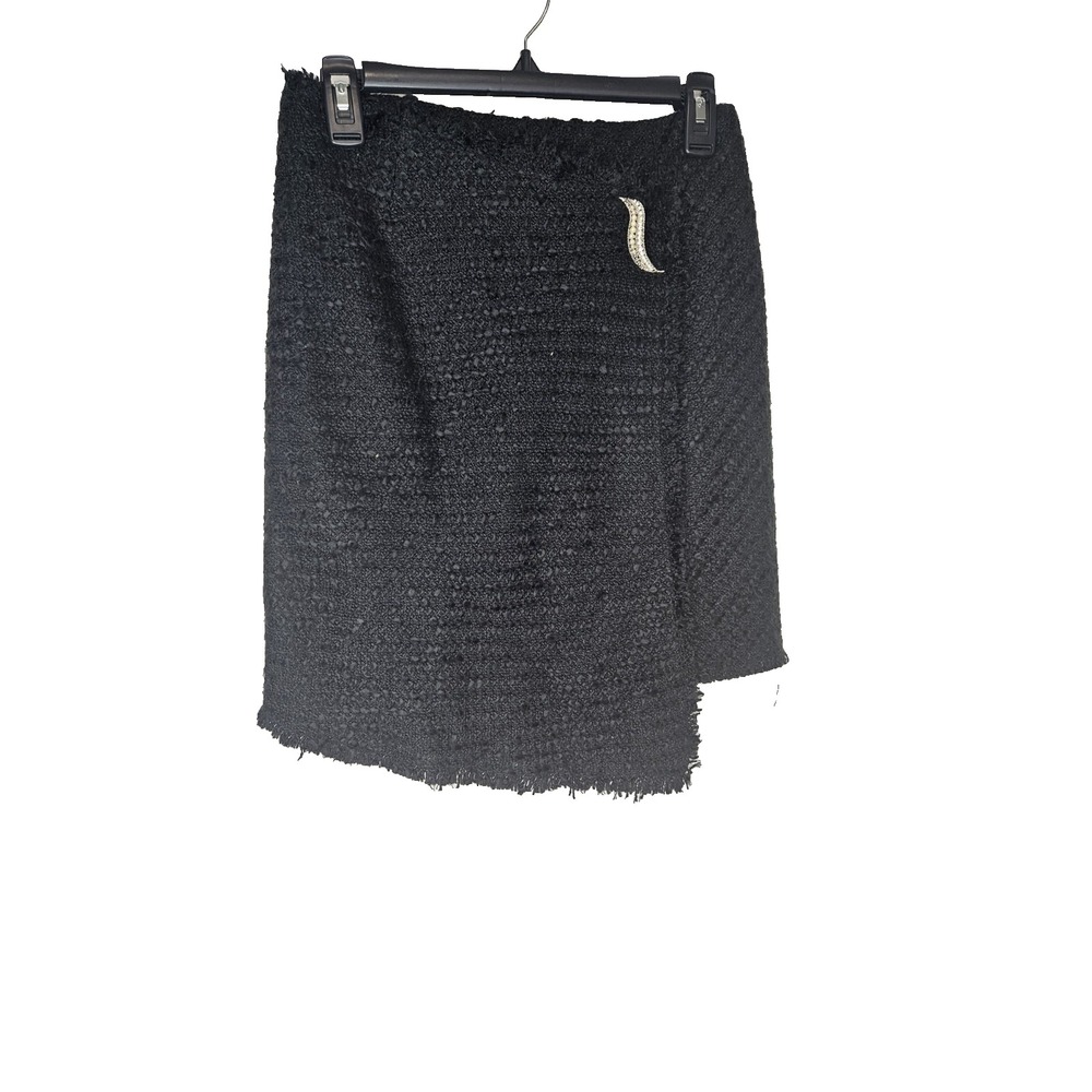 INC International Concepts Petite Black Tweed Skirt Asymmetrical Hem Size 2P NWT - Picture 1 of 7